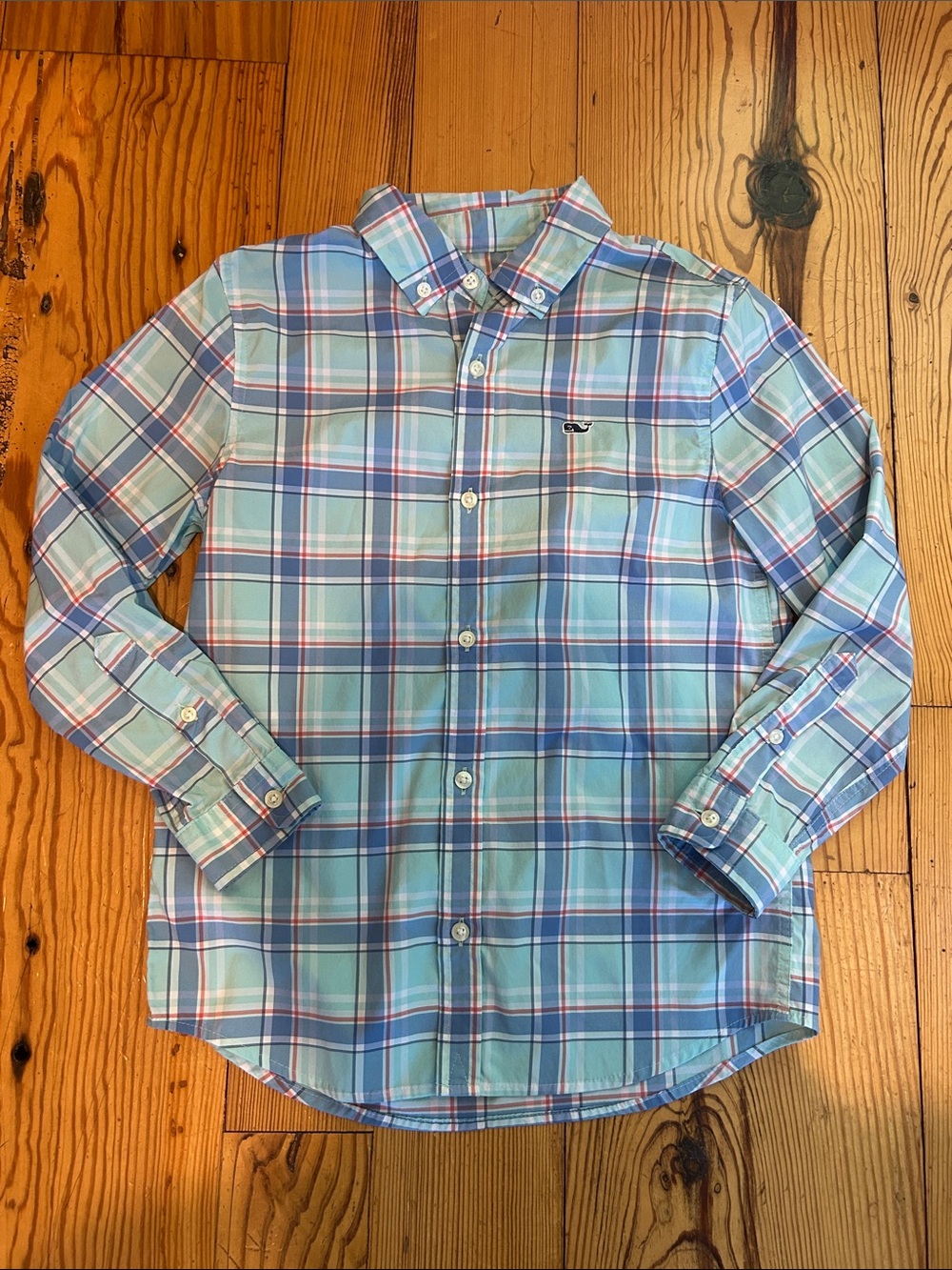 Vineyard Vines Boy’s Plaid Button-Down Shirt in Aqua, Blue, Pink